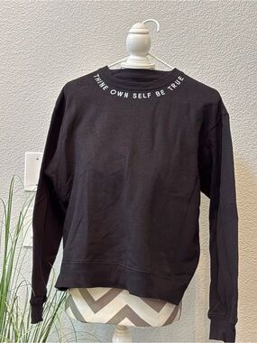 Black Crewneck Sweatshirt with White Neck Script